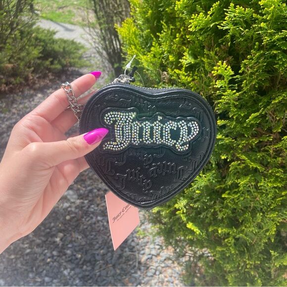 Juicy Couture Wristlet - Heart-Shaped Coin Purse - Black with Rhinestones - Picture 3 of 9